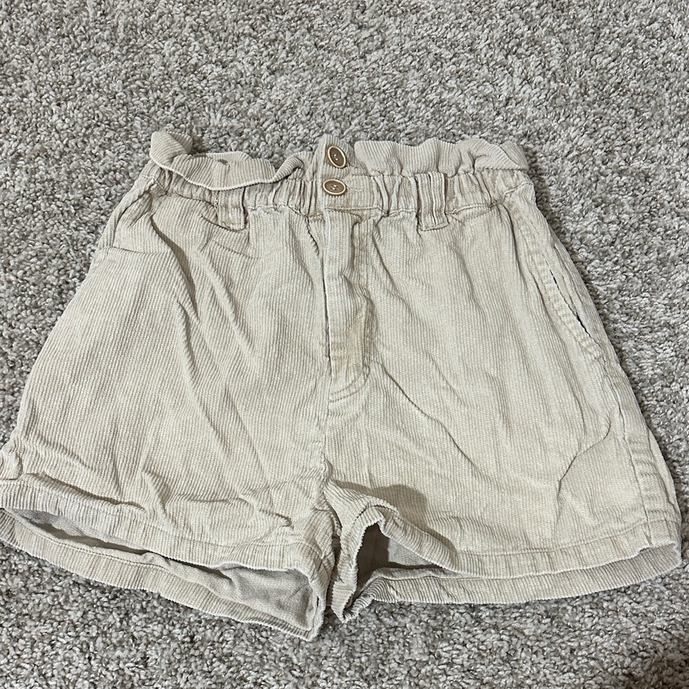 12th Tribe Beige High Waist Corduroy Shorts